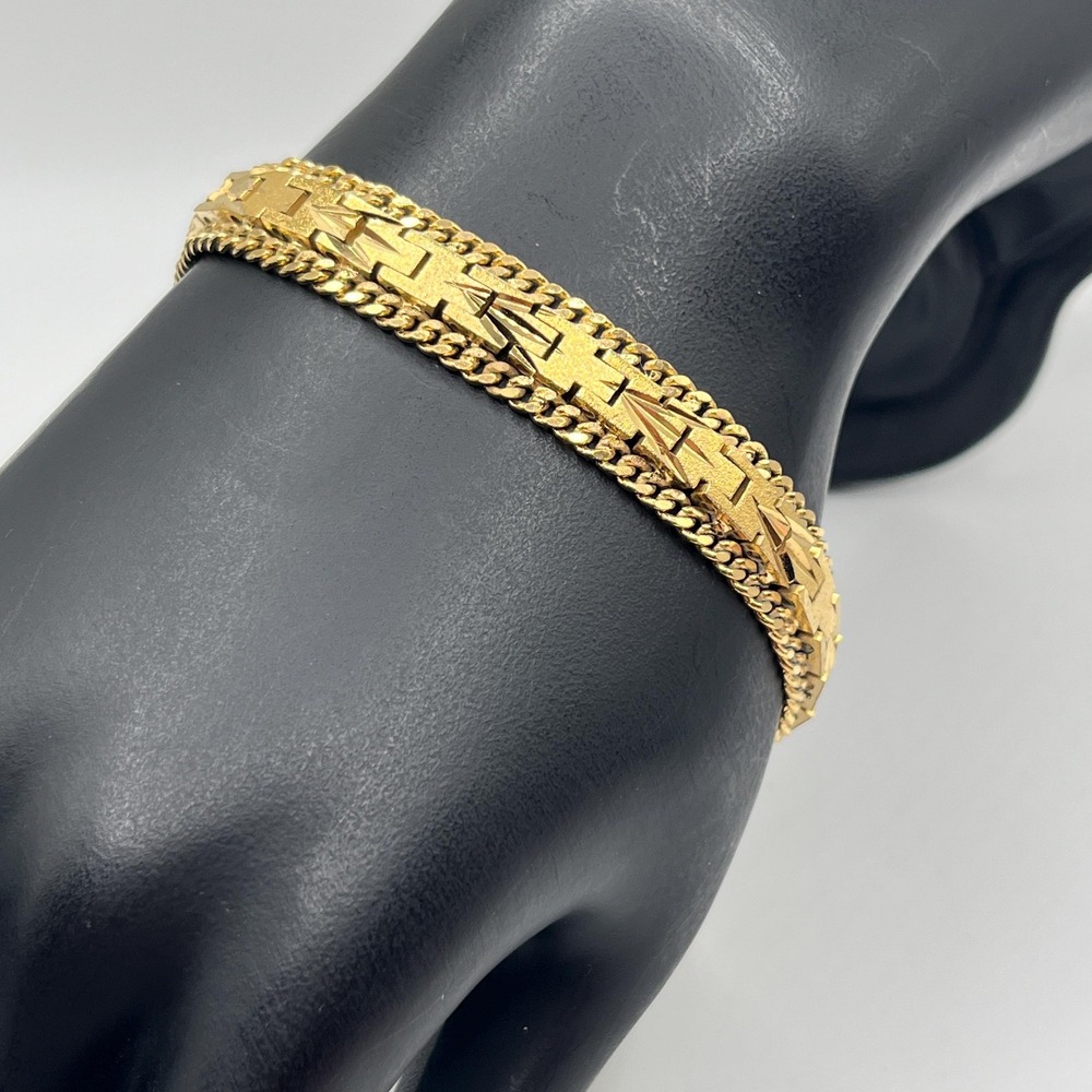 Vintage 60s Mid-Century Gold Tone Textured 6.5" Bracelet w/ Safety Chain